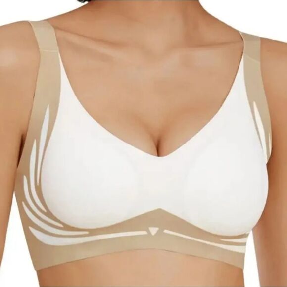 Seamless White and Tan Push Up Bra. No Underwires.  L.  PLEASE READ DESCRIPTION - Picture 3 of 4